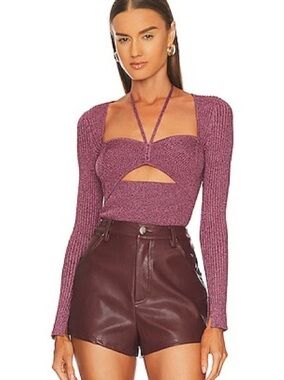 Jonathan Simkhai | M | Mauve Rib-Knit Cutout Long Sleeve Top